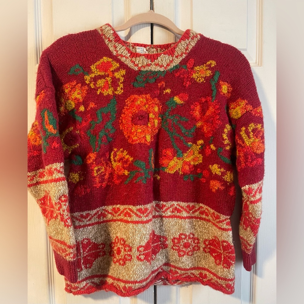 Vintage Oilily silk & wool cottagecore boho knit pullover sweater